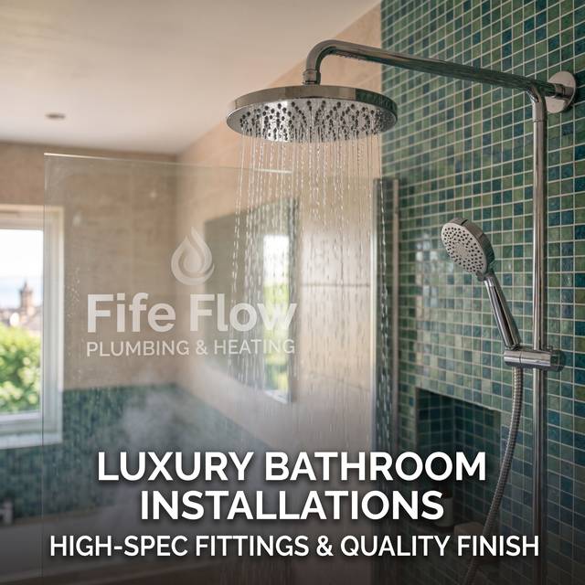 Luxury bathroom installation with rainfall shower and mosaic tiling