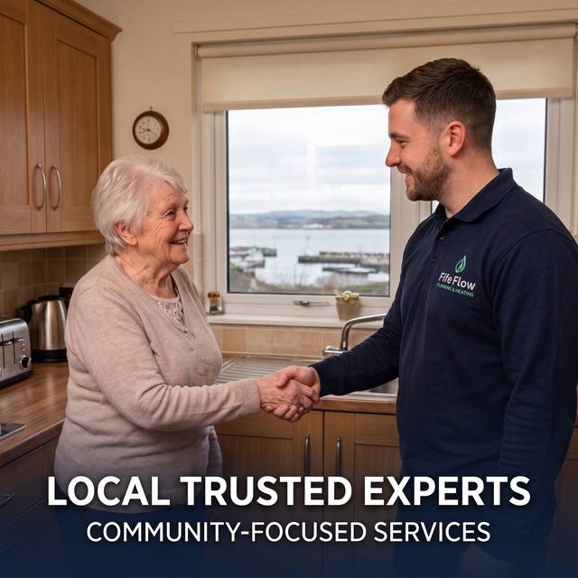 Fife Flow engineer greeting a local customer, community-focused service